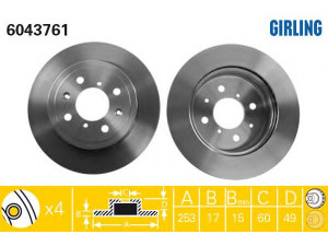 GIRLING 6043761 stabdžių diskas 
 Stabdžių sistema -> Diskinis stabdys -> Stabdžių diskas
4706749, 4707288, 93176389, 93179462