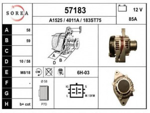 EAI 57183 kintamosios srovės generatorius 
 Elektros įranga -> Kint. sr. generatorius/dalys -> Kintamosios srovės generatorius
270600L020, 2706030010, 2706030040