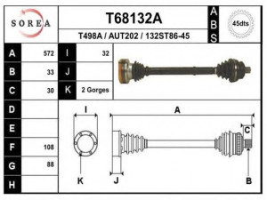 EAI T68132A kardaninis velenas 
 Ratų pavara -> Kardaninis velenas
893407272P, 895407272F, 8A0407272AT