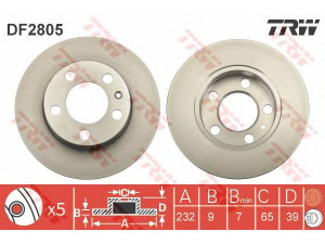 TRW DF2805 stabdžių diskas 
 Dviratė transporto priemonės -> Stabdžių sistema -> Stabdžių diskai / priedai
1J0615601, 1J0615601P, 1J0615601
