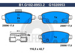 GALFER B1.G102-0953.2 stabdžių trinkelių rinkinys, diskinis stabdys 
 Techninės priežiūros dalys -> Papildomas remontas
13300867, 13319293, 13319294, 13411380