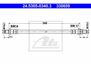 ATE 24.5305-0340.3 stabdžių žarnelė 
 Stabdžių sistema -> Stabdžių žarnelės
1076426, 1104481, 98KB-2282-AB