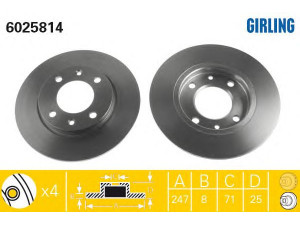 GIRLING 6025814 stabdžių diskas 
 Stabdžių sistema -> Diskinis stabdys -> Stabdžių diskas
169115, 4249F5, 95661749, 96012770
