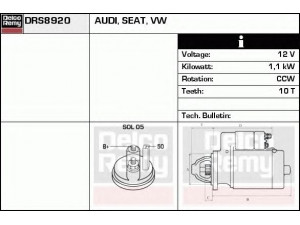 DELCO REMY DRS8920 starteris 
 Elektros įranga -> Starterio sistema -> Starteris
02M911023, 02M911023X