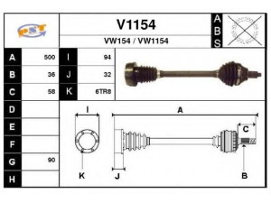 SNRA V1154 kardaninis velenas 
 Ratų pavara -> Kardaninis velenas
6Q0407271DJ, 6Q0407451PX