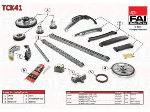 FAI AutoParts TCK41 pavaros grandinės komplektas 
 Variklis -> Variklio uždegimo laiko reguliavimo kontrolė -> Sinchronizavimo grandinė/įtempiklis/kreiptuvas -> Pavaros grandinės komplektas
13028-AD212