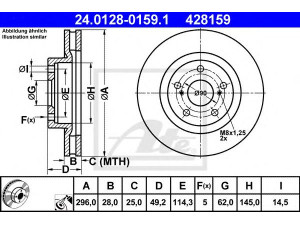 ATE 24.0128-0159.1 stabdžių diskas 
 Stabdžių sistema -> Diskinis stabdys -> Stabdžių diskas
43512-33130, 43512-42050, 43512-42090