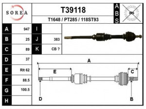 EAI T39118 kardaninis velenas 
 Ratų pavara -> Kardaninis velenas
3273CY, 9645219180