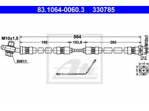 ATE 83.1064-0060.3 stabdžių žarnelė 
 Stabdžių sistema -> Stabdžių žarnelės
34 30 1 165 766