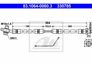 ATE 83.1064-0060.3 stabdžių žarnelė 
 Stabdžių sistema -> Stabdžių žarnelės
34 30 1 165 766