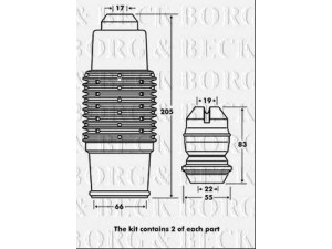BORG & BECK BPK7057 apsauginio dangtelio komplektas, amortizatorius