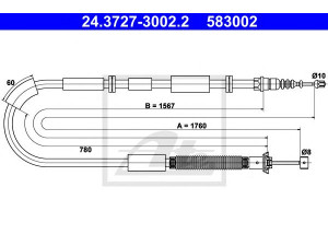 ATE 24.3727-3002.2 trosas, stovėjimo stabdys 
 Stabdžių sistema -> Valdymo svirtys/trosai
51808304