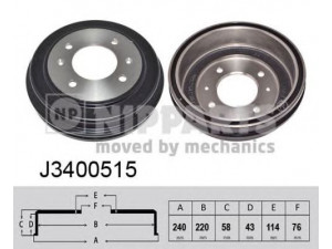 NIPPARTS J3400515 stabdžių būgnas 
 Stabdžių sistema -> Būgninis stabdys -> Stabdžių būgnas
52751-29000, 58411-17100, 58411-17200
