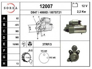 EAI 12007 starteris 
 Elektros įranga -> Starterio sistema -> Starteris
1351989, 3M5T11000DB, 3M5T11000DC