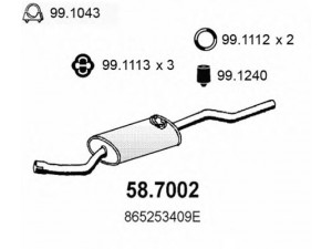 ASSO 58.7002 galinis duslintuvas 
 Išmetimo sistema -> Duslintuvas
865253409E, 865253409F, 865253409G
