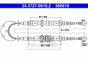 ATE 24.3727-0618.2 trosas, stovėjimo stabdys 
 Stabdžių sistema -> Valdymo svirtys/trosai
6154286, 6168203, 6194542