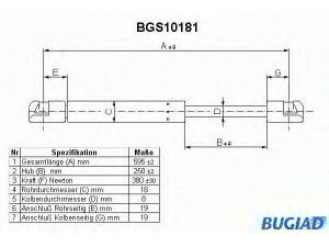 BUGIAD BGS10181 dujinė spyruoklė, bagažinė 
 Priedai -> Bagažinė/pakrovimo skyrius
82430552