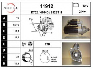 EAI 11912 starteris 
 Elektros įranga -> Starterio sistema -> Starteris
02M911023A, 02M911023C