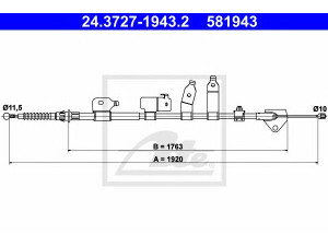 ATE 24.3727-1943.2 trosas, stovėjimo stabdys 
 Stabdžių sistema -> Valdymo svirtys/trosai
46420-02121