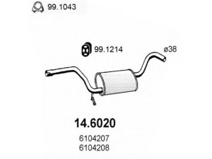 ASSO 14.6020 vidurinis duslintuvas 
 Išmetimo sistema -> Duslintuvas
5018201, 6088991, 6104207, 6104208