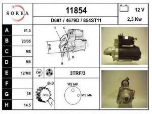 EAI 11854 starteris 
 Elektros įranga -> Starterio sistema -> Starteris
131955508, 5802Y9, 5802Z0, 5802Z2