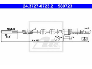 ATE 24.3727-0723.2 trosas, stovėjimo stabdys 
 Stabdžių sistema -> Valdymo svirtys/trosai
5 22 562, 90217234