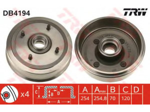 TRW DB4194 stabdžių būgnas 
 Stabdžių sistema -> Būgninis stabdys -> Stabdžių būgnas
4403957, 4404126, 9111957, 9112126