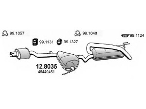 ASSO 12.8035 vidurinis / galinis duslintuvas 
 Išmetimo sistema -> Duslintuvas
46418204, 46418222, 46449461, 46449847