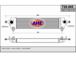 AHE 720.005 tarpinis suslėgto oro aušintuvas, kompresorius 
 Variklis -> Oro tiekimas -> Įkrovos agregatas (turbo/superįkrova) -> Tarpinis suslėgto oro aušintuvas
14461JD50A