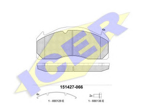 ICER 151427 stabdžių trinkelių rinkinys, diskinis stabdys 
 Techninės priežiūros dalys -> Papildomas remontas
MDP1388, 1 078 439, 2 076 809 2