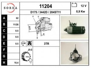 EAI 11204 starteris 
 Elektros įranga -> Starterio sistema -> Starteris
4287971, 4287972, 4287978, 4474851