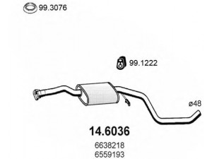 ASSO 14.6036 vidurinis duslintuvas 
 Išmetimo sistema -> Duslintuvas
1101701, 1495889, 6559193, 6638218