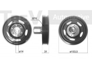 TREVI AUTOMOTIVE PC1257 skriemulys, alkūninis velenas 
 Diržinė pavara -> Dirželio skriemulys
0615049, 55571403, 615049