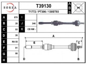 EAI T39130 kardaninis velenas 
 Ratų pavara -> Kardaninis velenas
3273GF, 9640848280