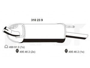 ERNST 310239 galinis duslintuvas 
 Išmetimo sistema -> Duslintuvas
1 138 574, 1 459 723
