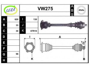 SERA VW275 kardaninis velenas 
 Ratų pavara -> Kardaninis velenas
8D0407272BQ, 8D0407272EK