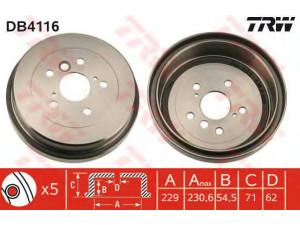 TRW DB4116 stabdžių būgnas 
 Stabdžių sistema -> Būgninis stabdys -> Stabdžių būgnas
4243106010, 4243133020, 4243133110