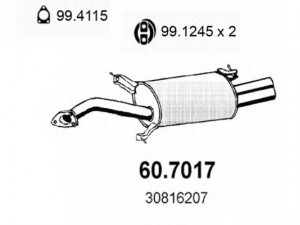 ASSO 60.7017 galinis duslintuvas 
 Išmetimo sistema -> Duslintuvas
30613763, 30816207