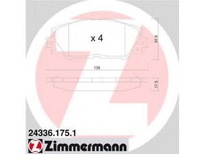 ZIMMERMANN 24336.175.1 stabdžių trinkelių rinkinys, diskinis stabdys 
 Techninės priežiūros dalys -> Papildomas remontas
04465-02220, 04465-12610, 04465-42160