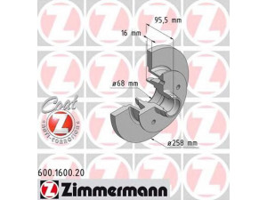 ZIMMERMANN 600.1600.20 stabdžių diskas 
 Dviratė transporto priemonės -> Stabdžių sistema -> Stabdžių diskai / priedai
251 407 617 D, 251 407 617 F, 251 407 617 G