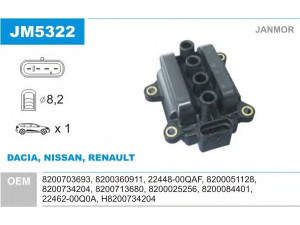 JANMOR JM5322 ritė, uždegimas 
 Kibirkšties / kaitinamasis uždegimas -> Uždegimo ritė
22448-00QAF, 22462-00Q0A, 8200025256