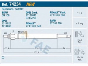 FAE 74234 kaitinimo žvakė 
 Kibirkšties / kaitinamasis uždegimas -> Kaitinimo kaištis
1214028, 1214036, 97127646, 97357290