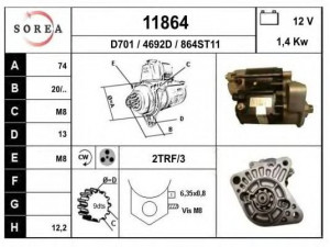 EAI 11864 starteris 
 Elektros įranga -> Starterio sistema -> Starteris
2810076050, 2810076060, 2810076070