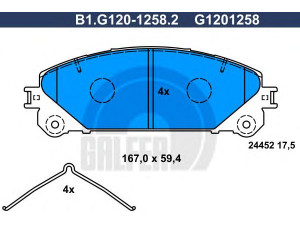 GALFER B1.G120-1258.2 stabdžių trinkelių rinkinys, diskinis stabdys 
 Techninės priežiūros dalys -> Papildomas remontas
04465-48170, 04465-48150, 04465-48160