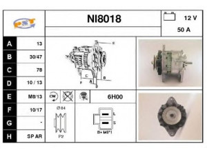 SNRA NI8018 kintamosios srovės generatorius 
 Elektros įranga -> Kint. sr. generatorius/dalys -> Kintamosios srovės generatorius
2310043G04, 2310043G06, LR150428E
