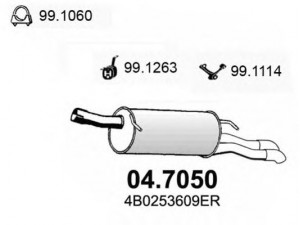 ASSO 04.7050 galinis duslintuvas 
 Išmetimo sistema -> Duslintuvas
4B0253609DF, 4B0253609DL, 4B0253609ER