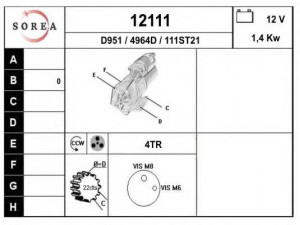 EAI 12111 starteris 
 Elektros įranga -> Starterio sistema -> Starteris
1233277, 1386127, 3S7T11000AA, 3S7T11000AC