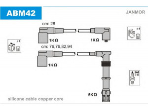JANMOR ABM42 uždegimo laido komplektas 
 Kibirkšties / kaitinamasis uždegimas -> Uždegimo laidai/jungtys
053905431, 053905433, N10238502