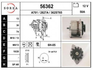EAI 56362 kintamosios srovės generatorius 
 Elektros įranga -> Kint. sr. generatorius/dalys -> Kintamosios srovės generatorius
LR150431, LR150438B, LR150439B