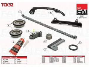 FAI AutoParts TCK32 pavaros grandinės komplektas 
 Variklis -> Variklio uždegimo laiko reguliavimo kontrolė -> Sinchronizavimo grandinė/įtempiklis/kreiptuvas -> Pavaros grandinės komplektas
13028-4M51A